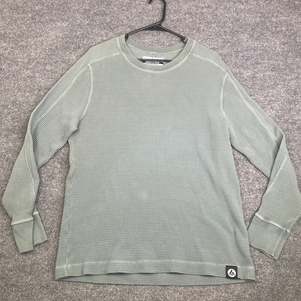 American Giant Mens Large Waffle Knit Thermal Long Sleeve Shirt Sage Green USA